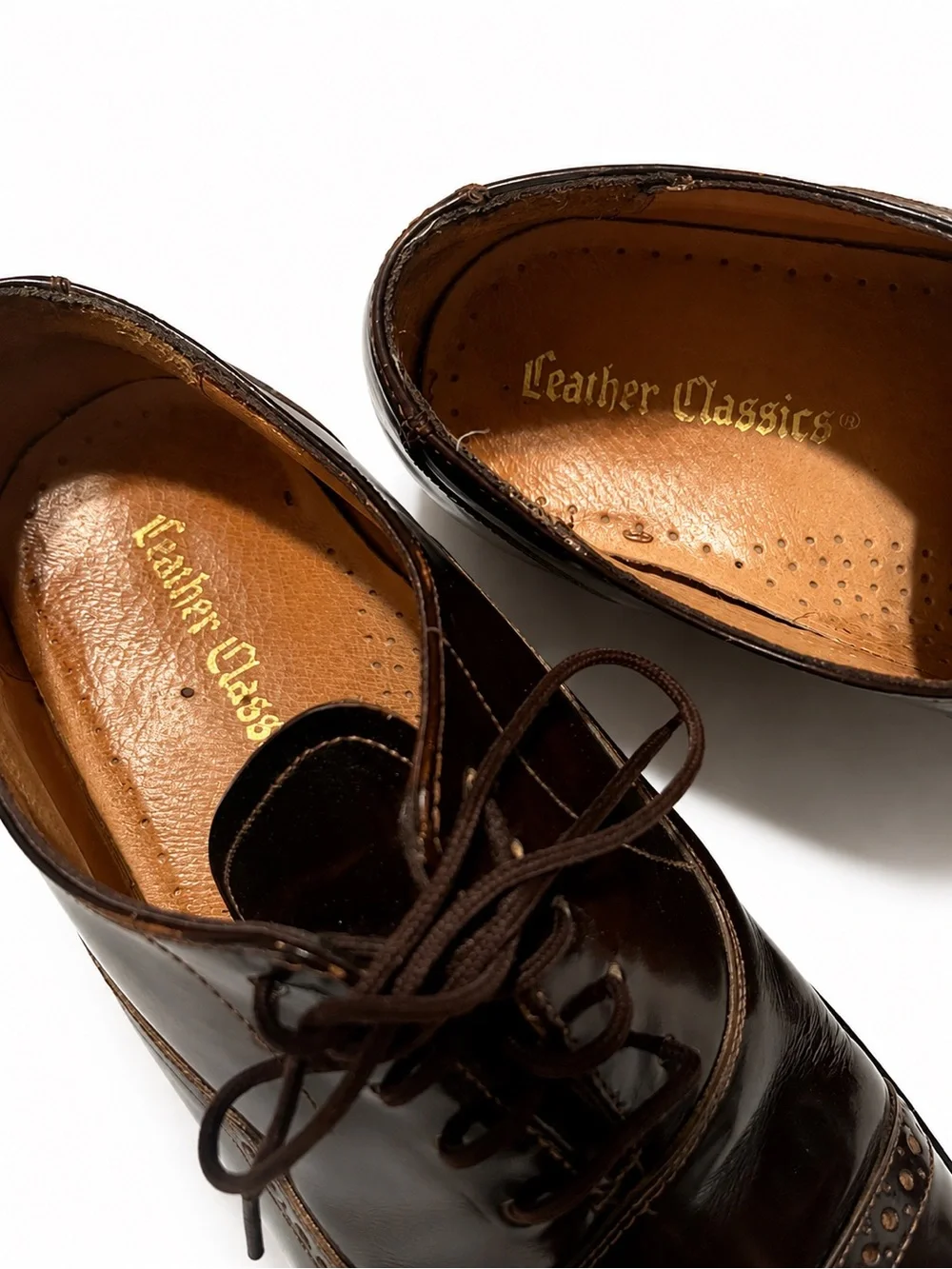Men's LEATHER CLASSICS Brown Leather Cap-Toe Derby Lace-Ups 7.5D
